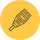 An illustration of a network cable connector on a yellow background.