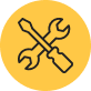 Crossed screwdriver and wrench icon on a yellow background.