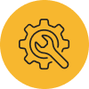 An orange circular icon featuring a gear and a wrench.
