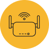 An illustration of a wireless router on a yellow background.