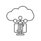 Icon representing cloud computing with a computer and document inside a cloud.