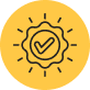 A yellow circular badge with a checkmark inside and radiating lines.
