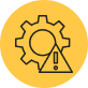 A yellow circle with a gear icon and an exclamation mark inside a triangle