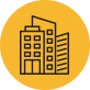 Icon of a building inside a yellow circle.