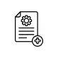 An outline icon of a document with a gear symbol and a plus sign.