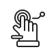 Icon of a hand touching a circular button with a signal indicating interaction.