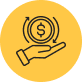 A hand holding a dollar sign with arrows in a circular motion on a yellow background.