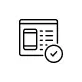 Icon representing a webpage or application interface with a smartphone and a checkmark.