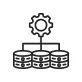 Icon representing data management with a gear and three database cylinders connected to it.