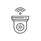 Icon of a security camera with wireless signals above it.