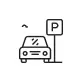 A simple line drawing of a car parked next to a parking sign.