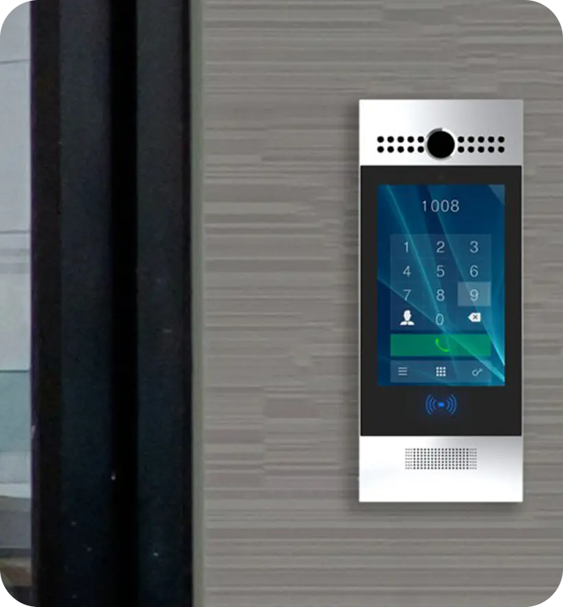 A modern intercom system mounted on a wall